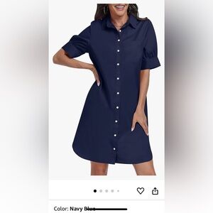 NWT Navy Womens Button Down Shirt Dress with Pockets Size L